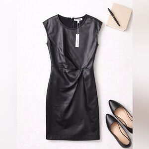 Steve Madden Faux Leather Black Side Twist Dress Cap Sleeve Size 10 NWT